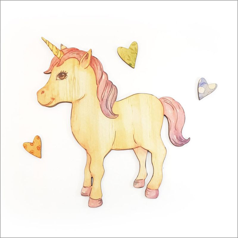 Pine wall art featuring a whimsical unicorn, crafted from eco-friendly veneer, perfect for kids' rooms and nurseries.