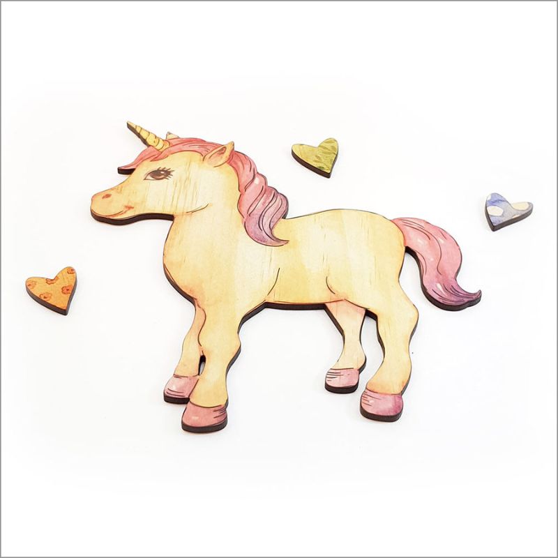 Whimsical unicorn wall art crafted from eco-friendly pine veneer, perfect for adding charm to kids' rooms or nurseries.