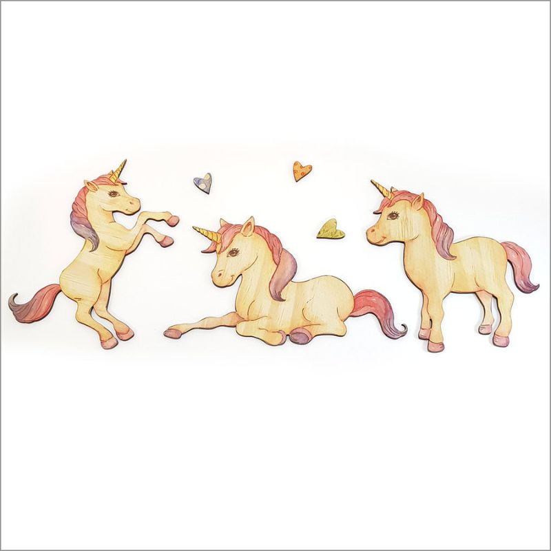 alt text: Enchanting pine wall art featuring a rearing unicorn, eco-friendly, perfect for children's rooms and whimsical decor.