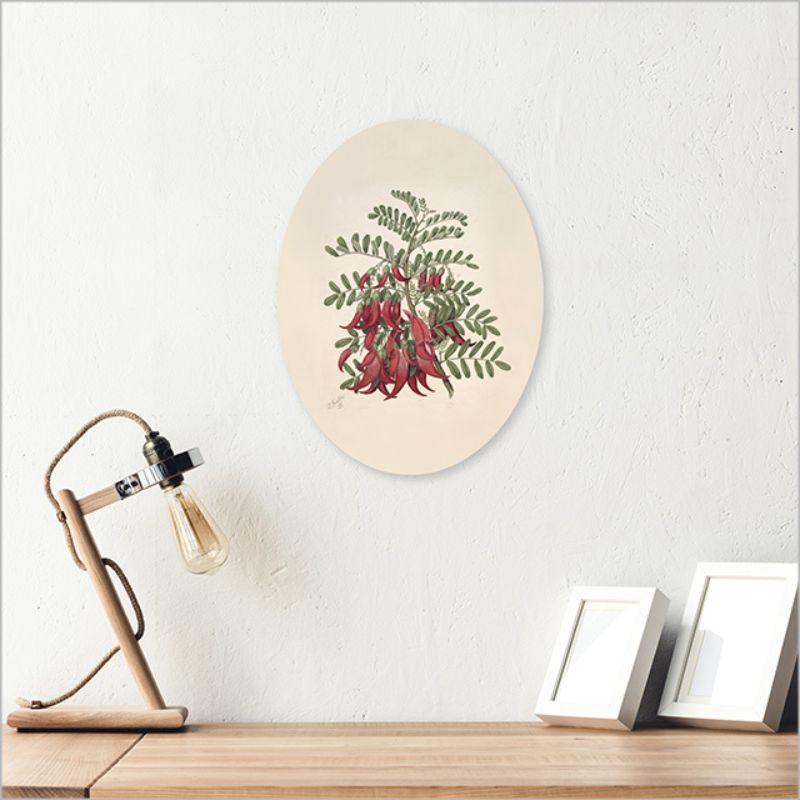 Wall art featuring Sarah Featon's Kakabeak watercolor, printed on eco-friendly pine ply, perfect for elegant decor.