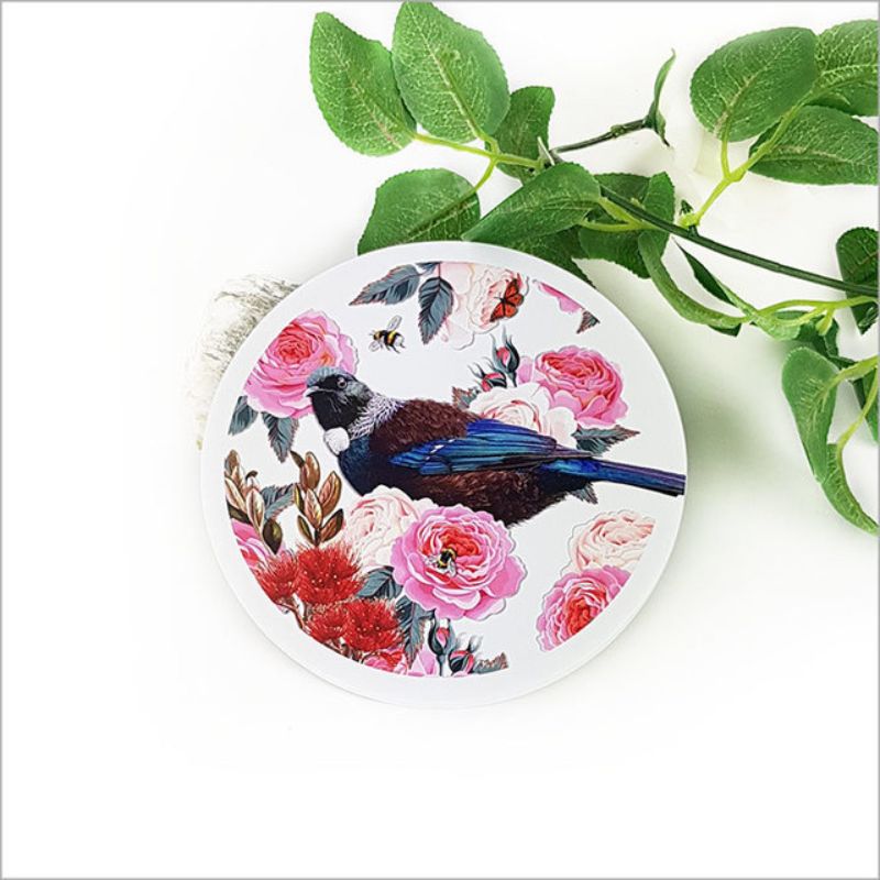 Vibrant wall art featuring a tui bird and flora, printed on durable foam PVC, ideal for nature-inspired decor.