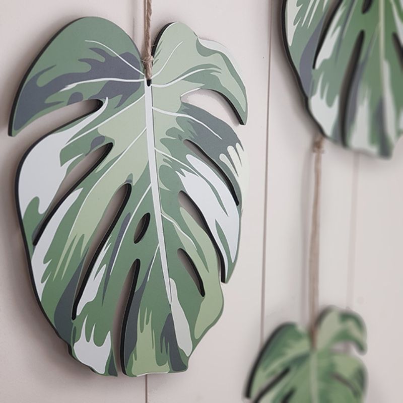 ACM Printed Monstera Set featuring three vibrant leaves, perfect for adding tropical elegance to any indoor or covered outdoor space.