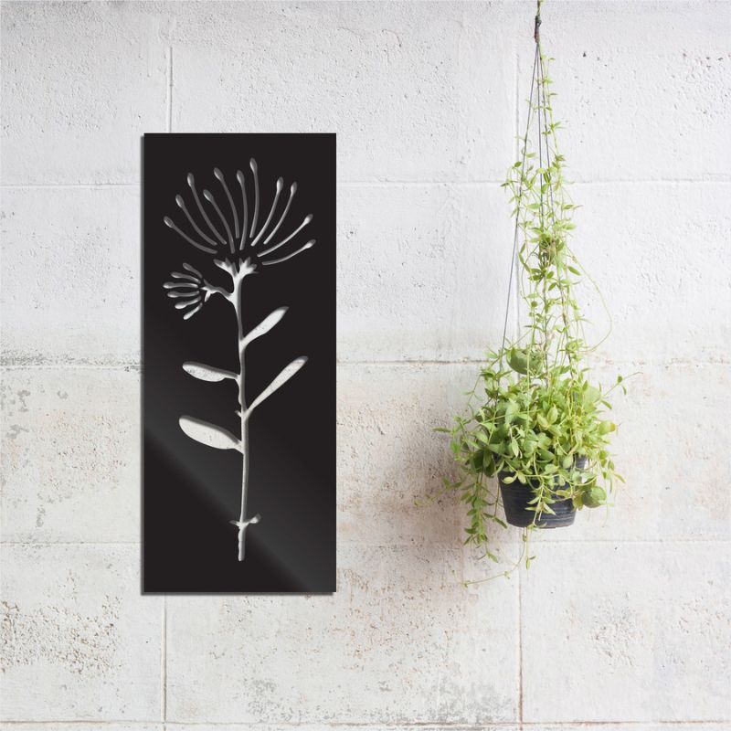 Elegant black Pohutukawa wall art panel, 55cm, crafted from durable ACM, perfect for indoor or outdoor decor.