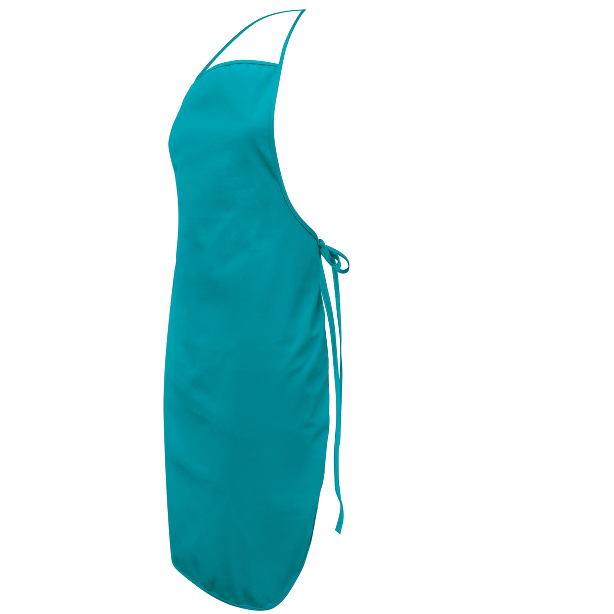 Set of 6 light blue bib aprons in durable cotton twill, featuring front pockets for convenience and ample coverage.