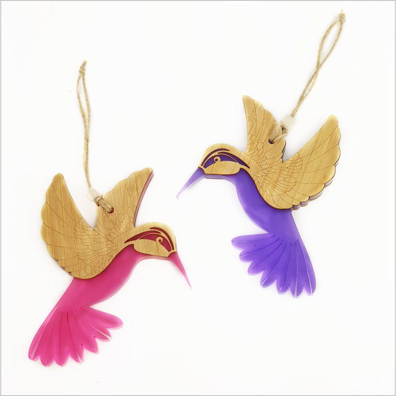 Pink satin acrylic hummingbird hanging ornament, beautifully designed for home decor or thoughtful gifting.
