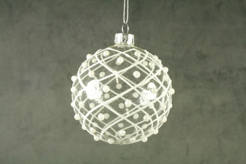 8cm clear glass ball ornament with elegant pearls, perfect for Christmas tree or centerpiece decorations.