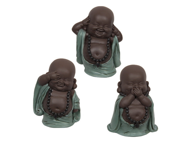 Set of 3 assorted 11cm Buddha ornaments embodying serenity, wisdom, and mindfulness for home decor and gifting.