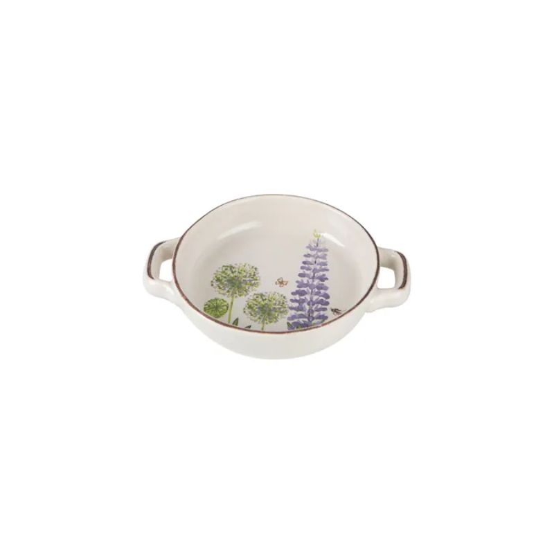 Charming 128mm round ceramic dish with cottage garden floral design, perfect for serving appetizers or desserts.