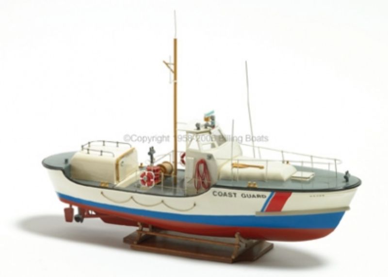Detailed wooden model kit of the 44-foot US Coast Guard lifeboat, perfect for collectors and aspiring modelers.