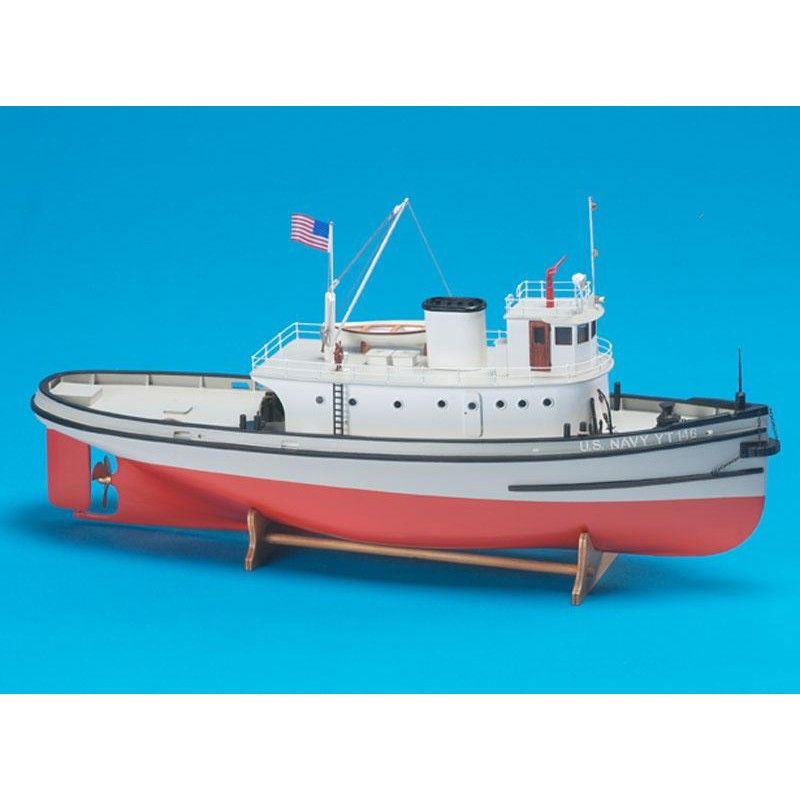 Detailed wooden model of the Hoga Tugboat, 1/50 scale, showcasing WWII history and crafting precision for collectors.