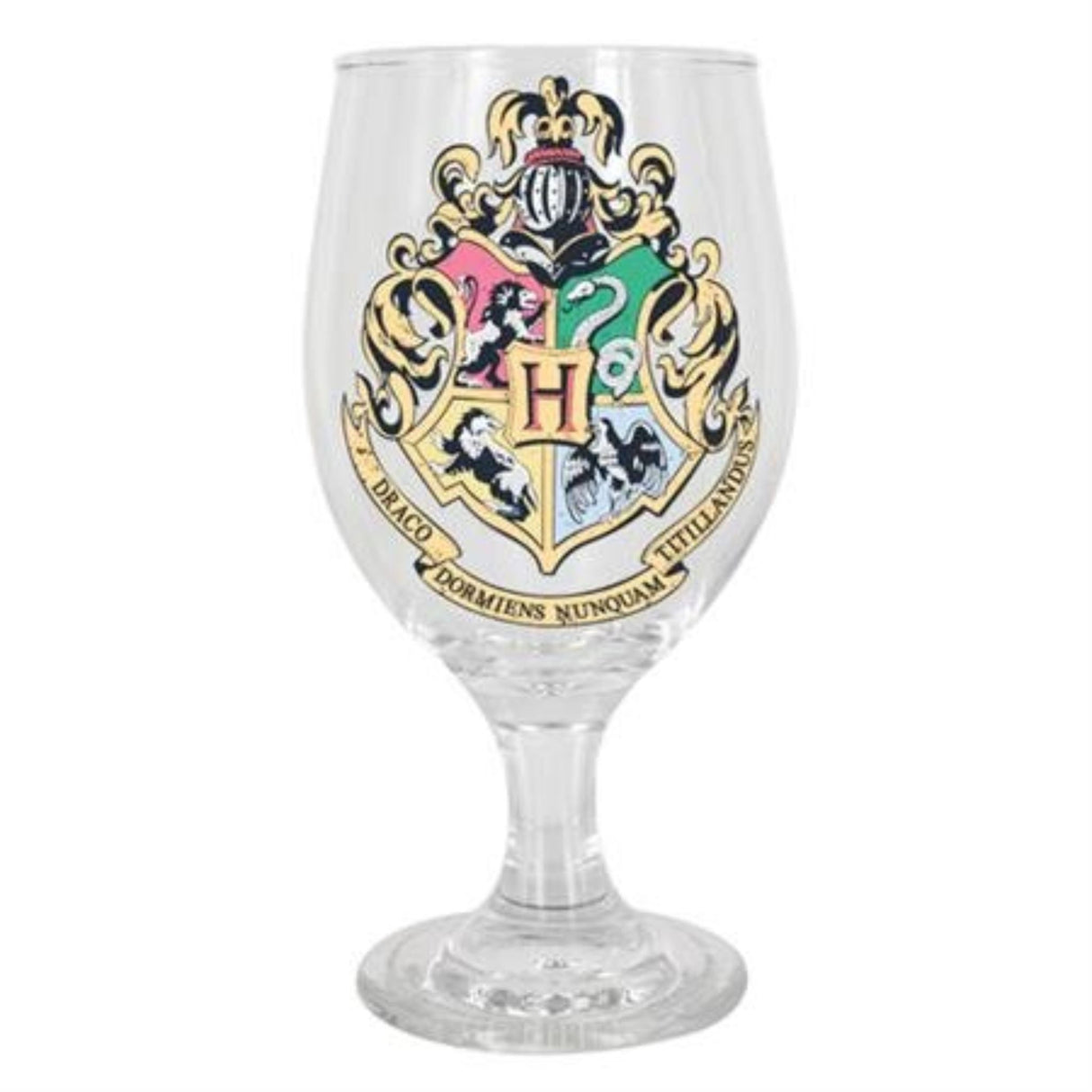 Colour change Harry Potter water glass featuring the Hogwarts crest and house symbols for an enchanting beverage experience.