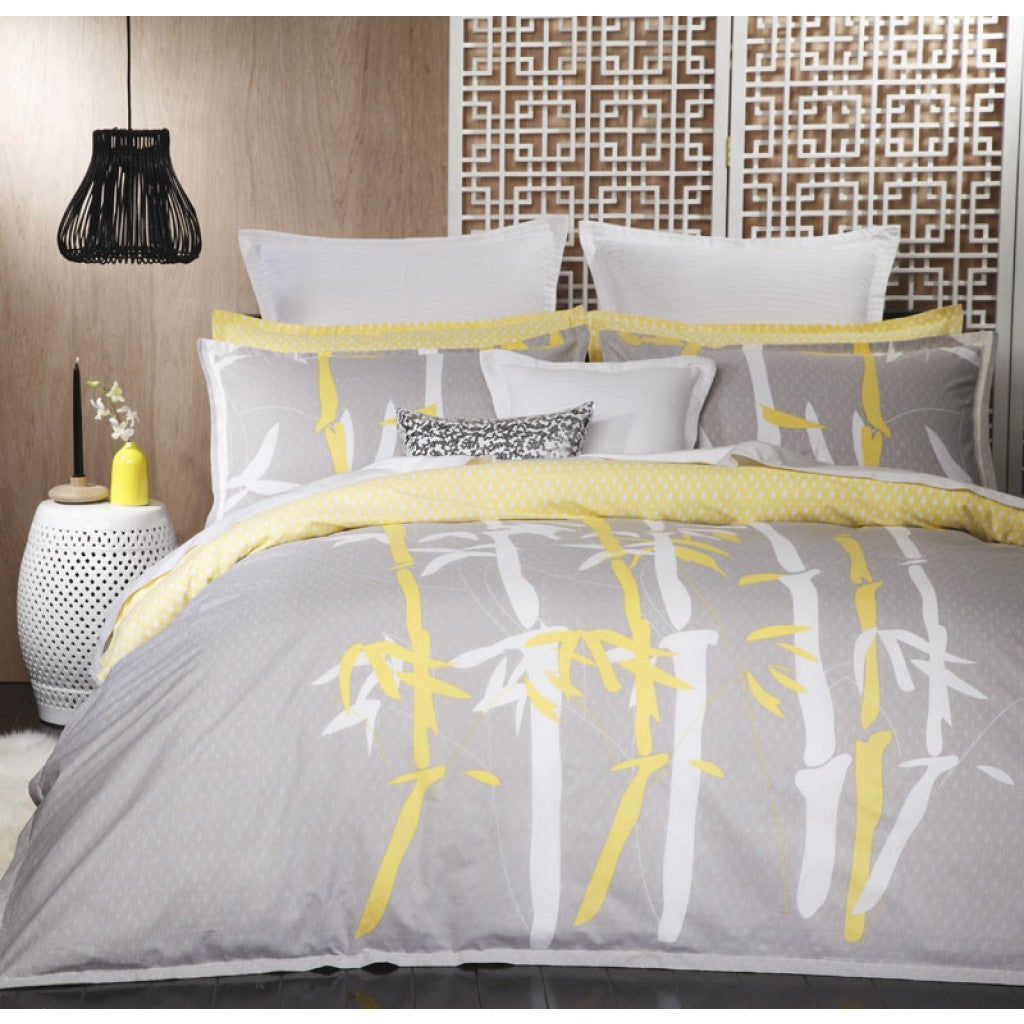 Single bed duvet set in bamboo silver with floral design, includes duvet cover and pillowcase, featuring soothing colors and patterns.