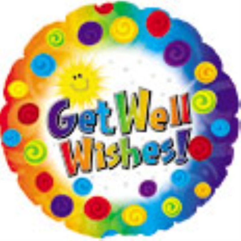 Colorful 18in Get Well Dots & Swirl Balloon with playful design, perfect for uplifting spirits during recovery.