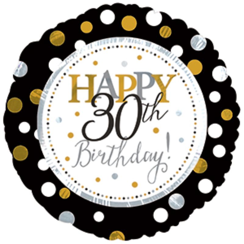 17in helium balloon with cheerful design for 30th birthday celebrations, perfect for decorations and memorable keepsakes.
