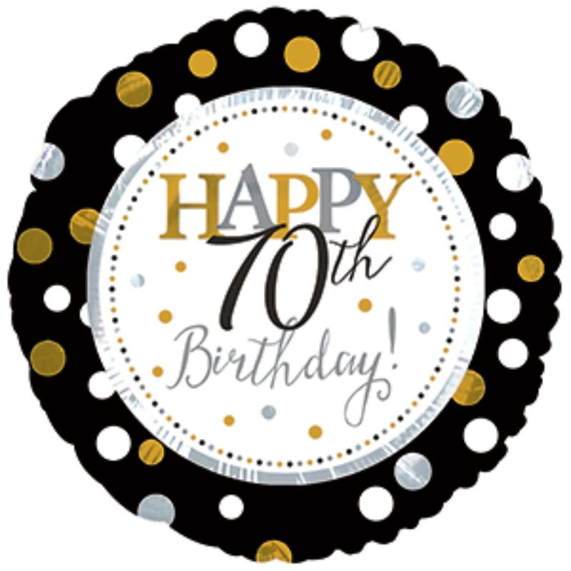 Vibrant 17in Happy 70th Birthday balloon, perfect for festive celebrations and helium filling.