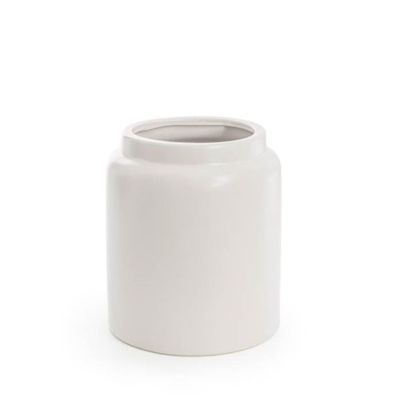 Sleek matte white ceramic vase, 17cm x 20cm, ideal for flowers or as a decorative piece in modern interiors.