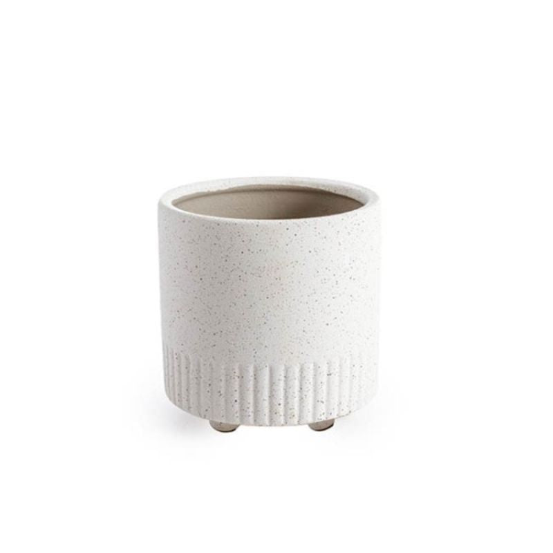 Ceramic pot in sandy white, 15.3cm diameter, 15.5cm height; stylish planter for indoor plants and home decor.