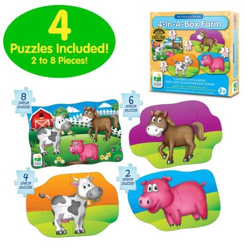 Vibrant farm-themed puzzles for toddlers, featuring big pieces that enhance cognitive and motor skills through progressive challenges.