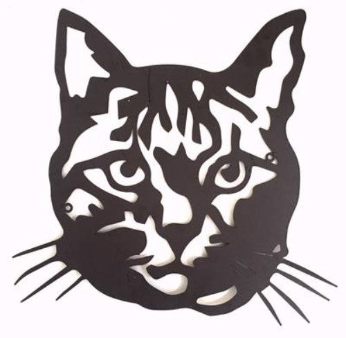42cm metal wall art featuring a stylish cat face design, perfect for cat lovers and modern home decor.