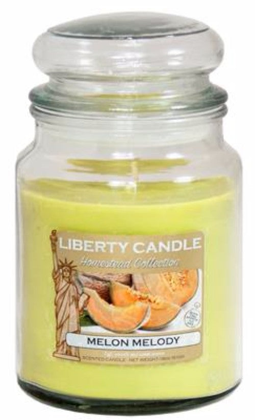 Soy candle in 18oz size with a refreshing Melon Medley scent, ideal for creating a cozy and inviting atmosphere.