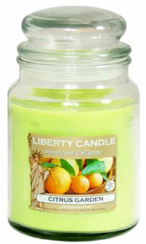 Soy Candle 18oz in a stylish glass container, emitting refreshing citrus scents of lemon, orange, and lime for a vibrant ambiance.