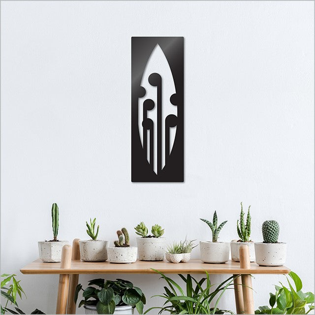 Large black leaf design art panel, 285mm x 790mm, crafted from durable ACM, suitable for indoor/outdoor use.