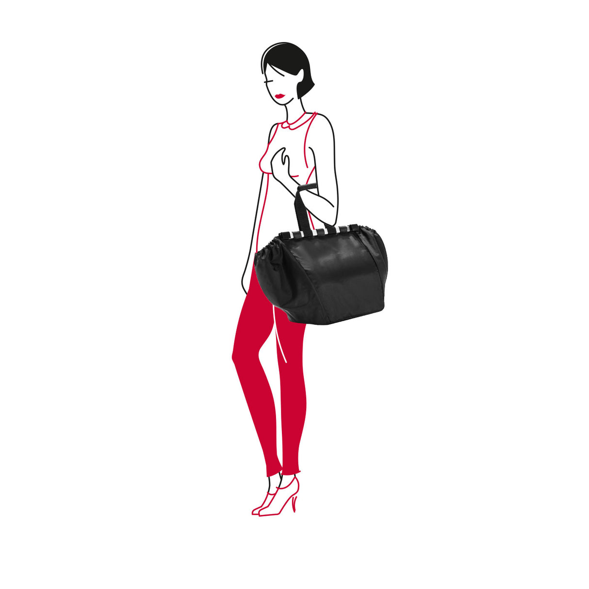 Spacious Reisenthel Easyshopping Bag in black, featuring a collapsible design, water-repellent polyester, and secure packing cover.