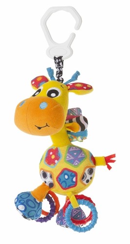 Jerry Giraffe Activity Toy with bright colors, engaging textures, and sounds for sensory development and fine motor skills.