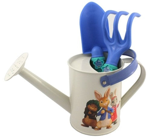 Charming Peter Rabbit watering can gift set for kids, featuring delightful illustrations for nurturing plants and sparking imagination.