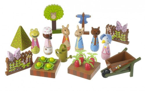 "Colorful Peter Rabbit figurines invite imaginative play and storytelling adventures for children and collectors."