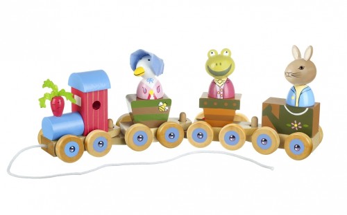 Colorful wooden puzzle train featuring Beatrix Potter characters, perfect for young children’s learning and imaginative play.