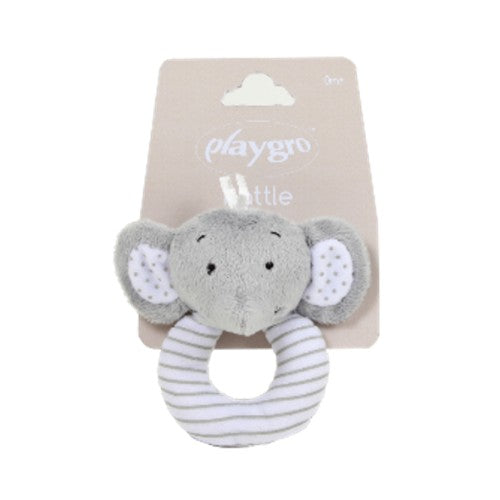 Soft grey Elephant Rattle by Playgro, engaging sensory toy for infants, safe, lightweight, and perfect for teething and play.