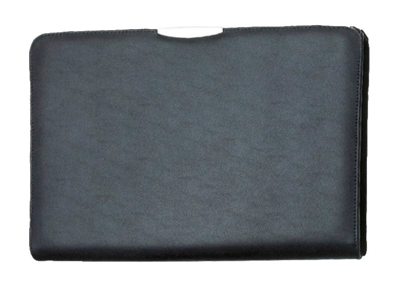 Sophisticated A4 portfolio in Koskin leather-look, featuring a solar calculator, zippered pockets, and lined writing pad.
