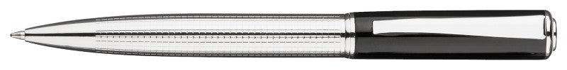 Elegant Pescara Series Ballpoint Pen with chrome and black finish, featuring square etching and twist-action mechanism.