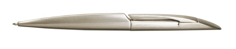 Elegant Bellisimo Sculptura Pen in Nickel Silver with twist-action design, black ink, and stylish velvet pouch packaging.