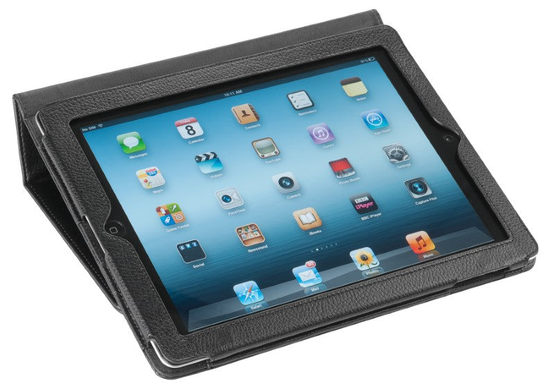 Sleek imitation leather iPad case with magnetic closure and media panel for optimal protection and convenience.