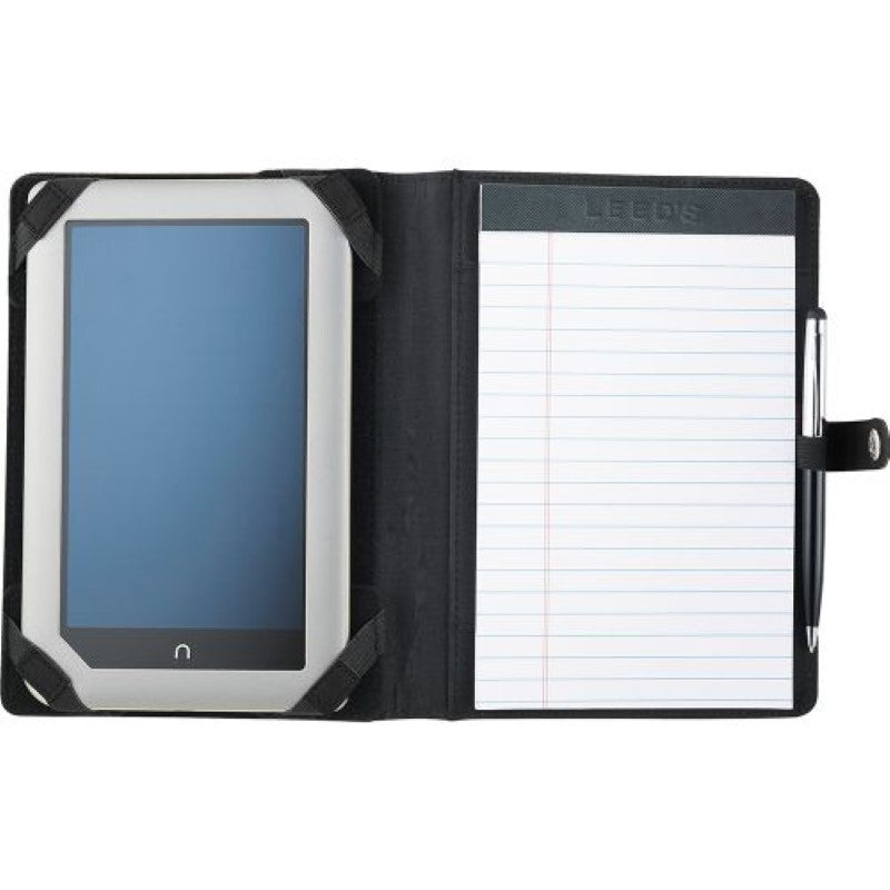 Pedova ETech Jr. Padfolio featuring Ultrahyde, adjustable device brackets, elastic pen loop, and compact lined writing pad.