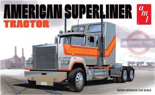 1/24 scale model of the AMT American Superliner Semi Tractor kit, showcasing intricate details for model enthusiasts.