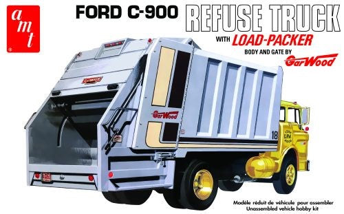 Detailed 1/25 scale model kit of the Ford C-900 garbage truck with realistic compactor and custom parts for enthusiasts.