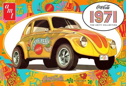 Detailed 1/25 scale VW Superbug model kit with over 120 parts, vibrant graphics, and customizable features for collectors.