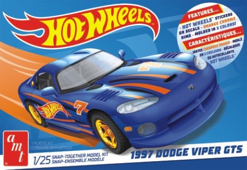 Detailed 1/25 scale model kit of the 1997 Dodge Viper GTS, designed for easy snap-together assembly without glue.