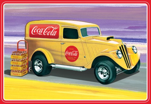 1/25 scale model kit of the 1933 Willys Panel Truck with Coca-Cola decals, detailed V-8 engine, and interior for hobbyists.