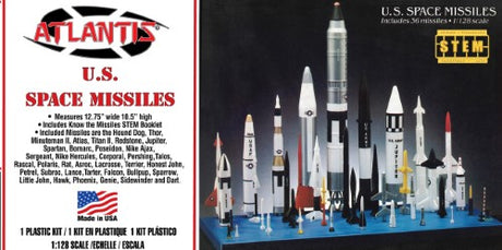 1/128 scale plastic model kit featuring 36 U.S. space missiles, ideal for collectors and educational STEM projects.