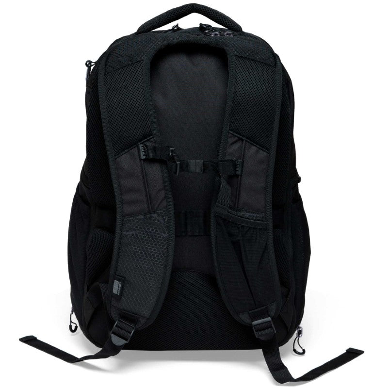Durable Grid-Lock Backpack with spacious compartments, padded laptop sleeve, and zippered shoe pocket for on-the-go convenience.