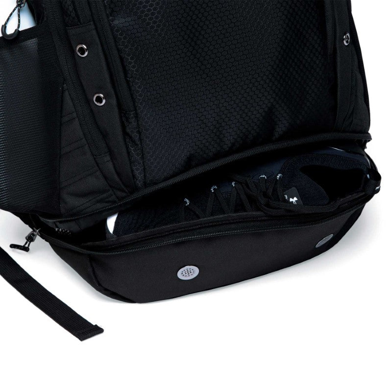Durable Grid-Lock Backpack with multiple compartments, padded laptop sleeve, shoe pocket, and adjustable straps for comfort.