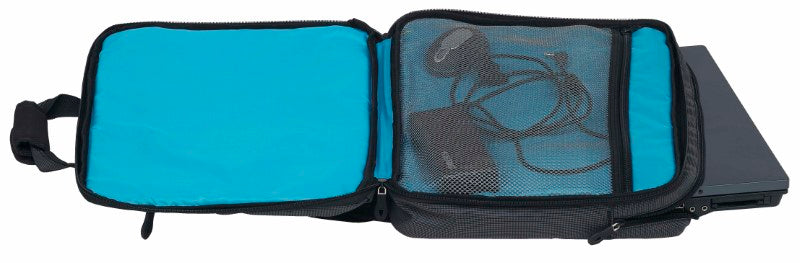 Sleek blue nylon laptop bag with padded compartments and organized pockets for modern professionals on the go.