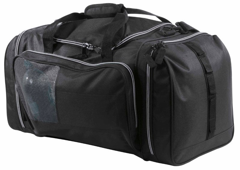 Kamakazzi Sports Bag in durable 600D polyester, 66L capacity, with organized compartments and adjustable carrying options.