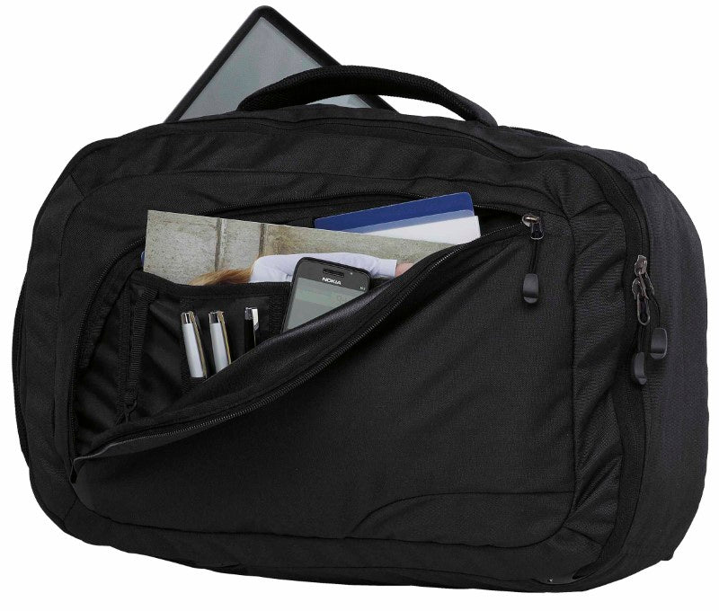 Stylish Urban Compu Brief Bag with padded laptop compartment, multi-pocket organizer, and convertible backpack straps.