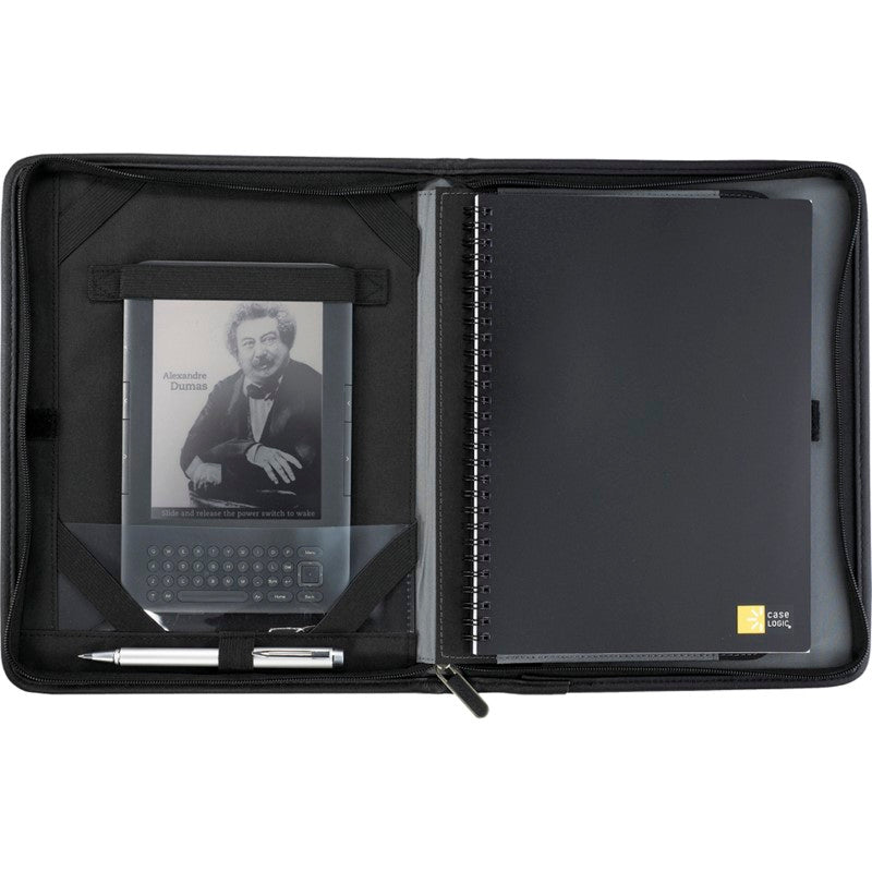 Sleek zippered tech journal with Ultrahyde exterior, tablet holder, and multiple organizer features for professionals and students.