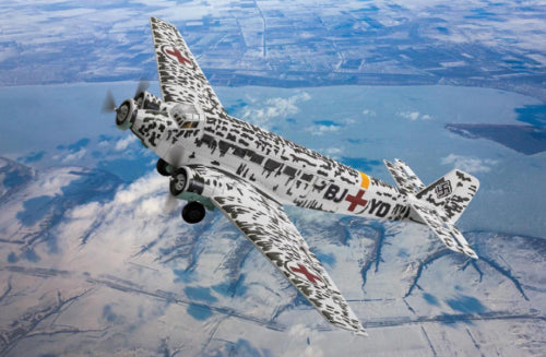 Diecast 1/72 Junkers JU52 Air Ambulance model with authentic WWII markings, showcasing its historical significance and intricate design.